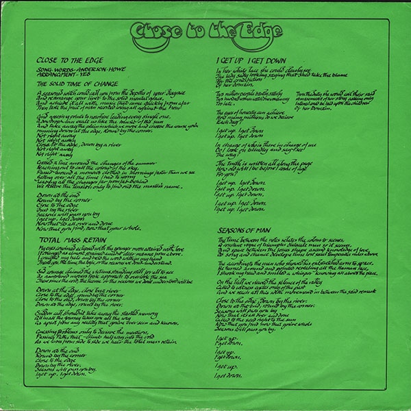 A letra dos quatro movimentos de “Close to the Edge”